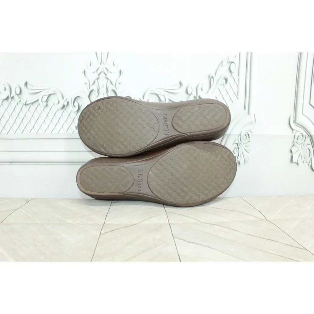 LL BEAN Brown Leather Split Toe Slip On Comfort Shoes Size 8 M - Picture 9 of 9